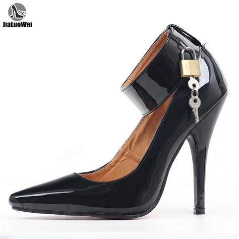 jialuowei bdsm sexy fetish high heel pumps lock and key 5 high heels pointed toe ankle strap
