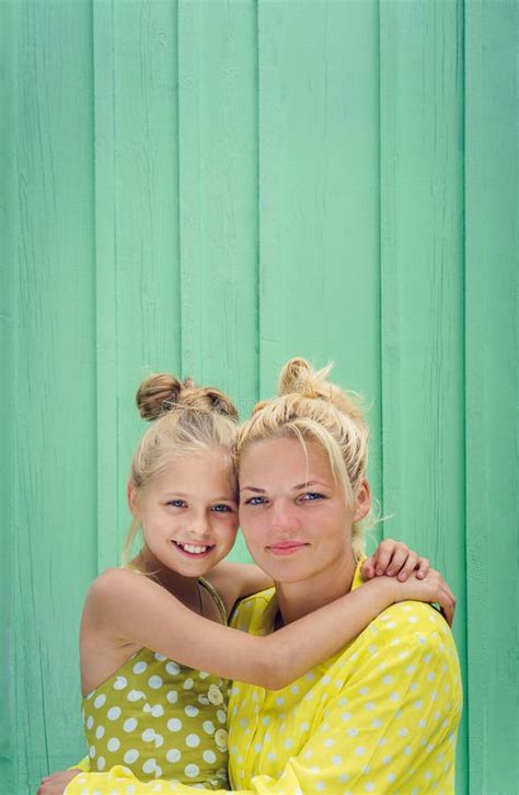 Two Blondes Mom And Daughter Smiling Hugging Stock Image Image Of
