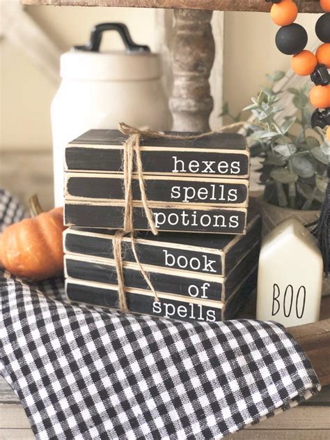 Keep your books in line with classic style! Mini book stack wooden book stack stacked books halloween ...