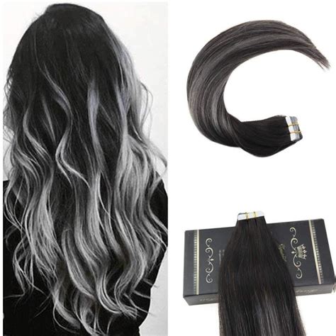 Ugeat Balayage Tape Hair Extensions Black With Brown And Silver Brown
