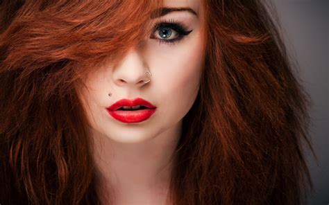 Wallpaper Face Women Redhead Model Long Hair Blue Eyes Open Mouth Looking At Viewer