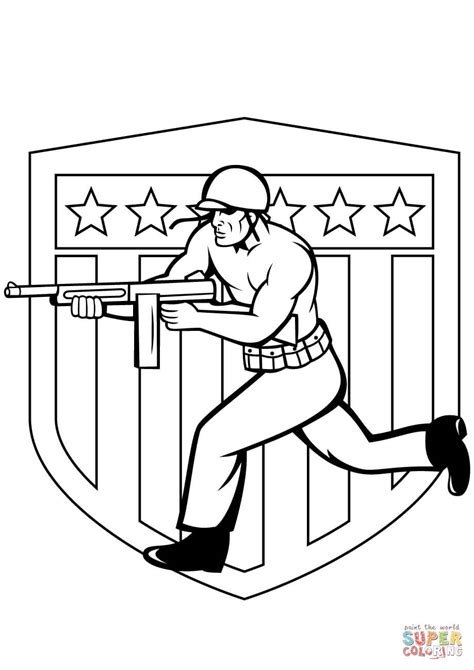 Us Soldier Running With Tommy Gun Coloring Page Free Printable