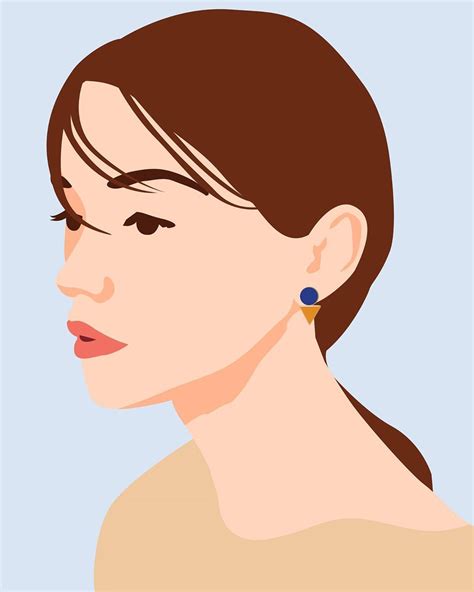 Woman Face Illustration With Geometric Earrings Face Illustration