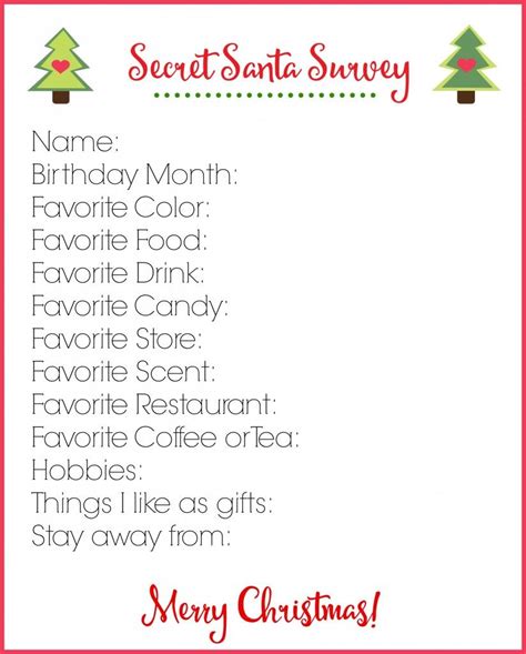 Free Printable Secret Santa List It Features Sections To List Your