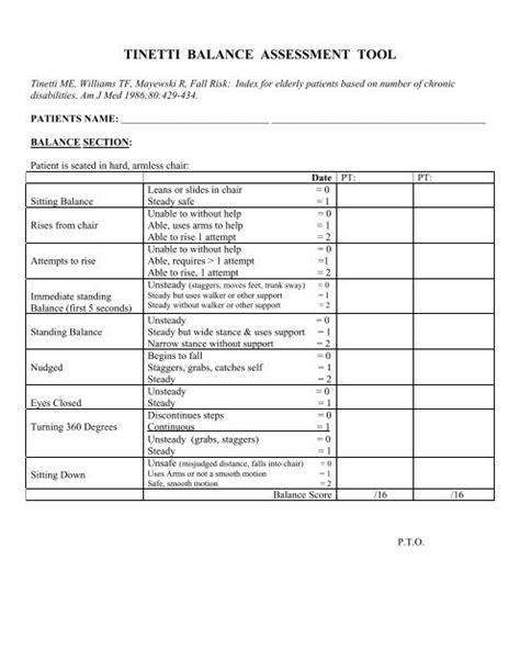 Tinetti Balance Assessment Tool Tripoint Healthcare