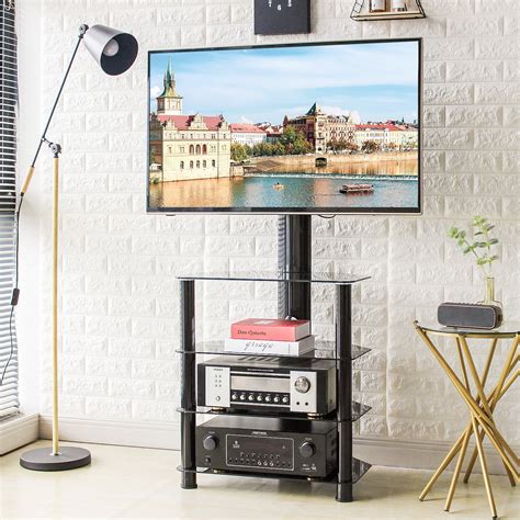 Modern 4 Shelf Black Glass Tv Stand For Tvs Up To 70 Inch Black