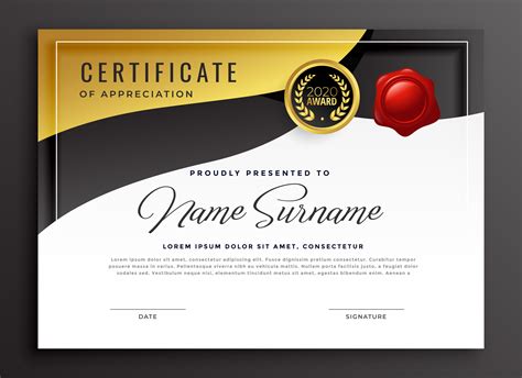 Golden Certificate Of Appreciation Template Download Free Vector Art