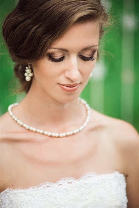 Beautiful Bride Standing In A Nice White Dress Stock Image Image Of