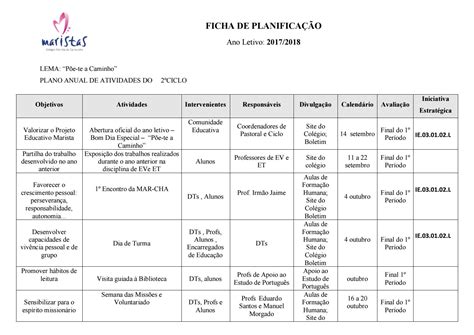 Plano Anual Actividades 2017 2018 By Colégio Marista De Carcavelos Issuu
