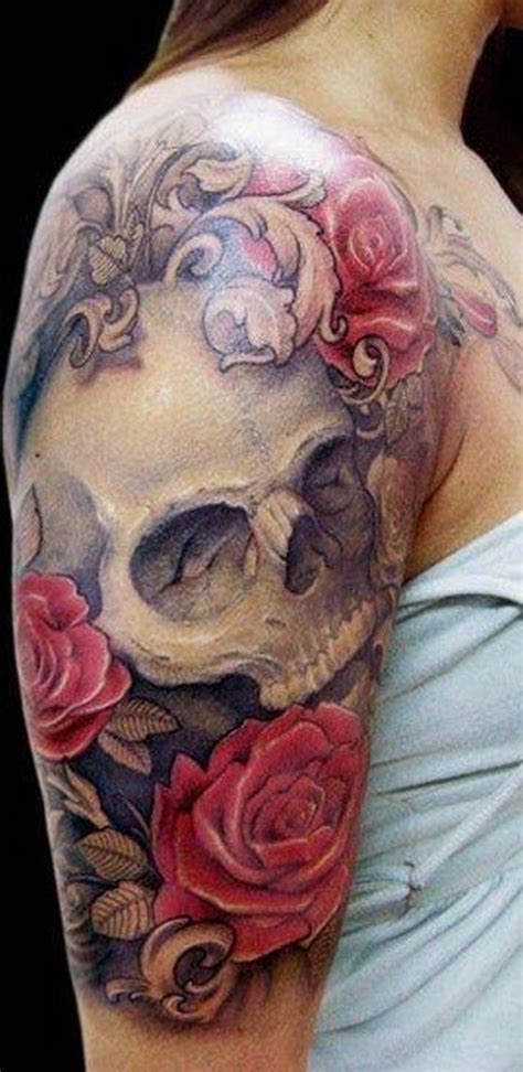Grey shaded skull and rose tattoo on right thigh. Top 9 Mexican Tattoo Designs | Styles At Life