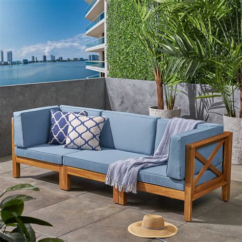 3025 Blue And Brown Contemporary Outdoor Patio Sofa With Cushions