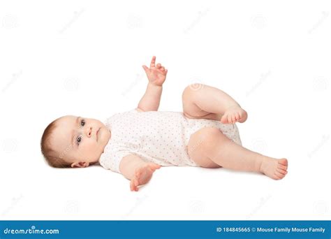 Happy Baby Lying Isolated On White Background Stock Image Image Of