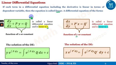 Ordinary Differential Equation Linear Diﬀerential Equations 𝒅𝒚𝒅𝒙