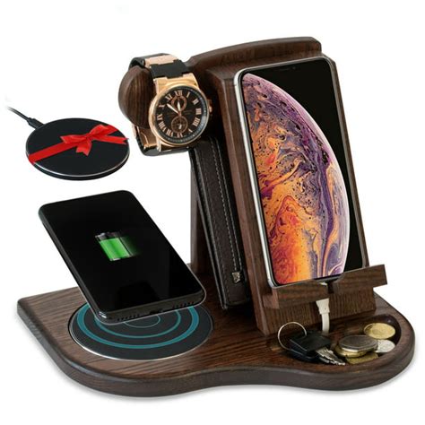 Wood Phone Docking Station With Wireless Charger Included Ash Wallet