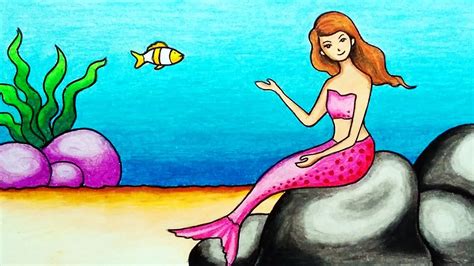How To Draw Mermaid Underwater Scenery For Beginners Easy Mermaid