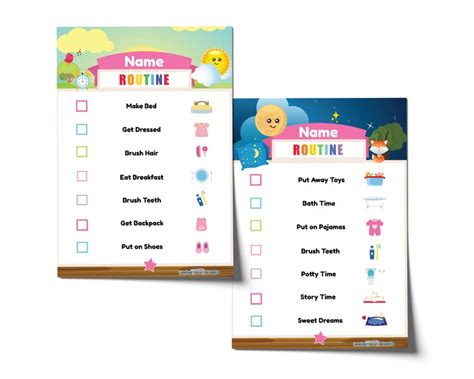 Bedtime Routine Chart Morning Chore Chart Bundle Pink Etsy