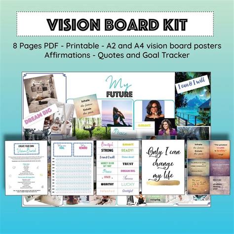 2022 Vision Board Kit Printable Goal Planner Quote Cards Etsy