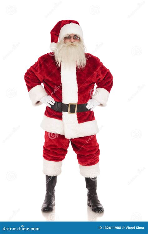 Merry Santa Claus Stands While Holding His Hips Stock Photo Image Of