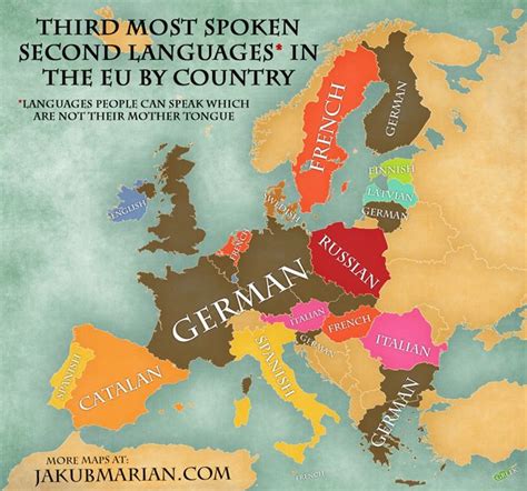 Map Of The Most Spoken Foreign Languages In The Eu By Country European
