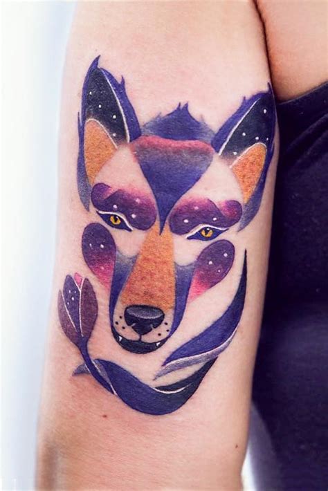 Colorful Abstract Wolf Tattoo
