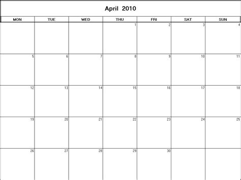 April 2010 Printable Blank Calendar
