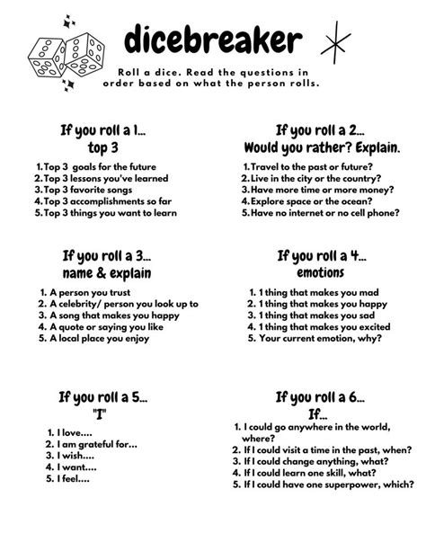 The Dicebreakerr Worksheet With Instructions To Use It As An