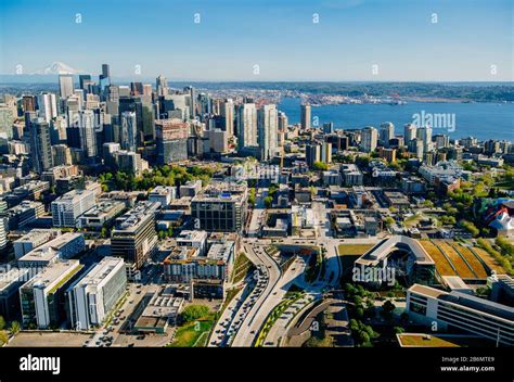 Aerial View Of City Of Seattle With Skyscrapers Washington State Usa