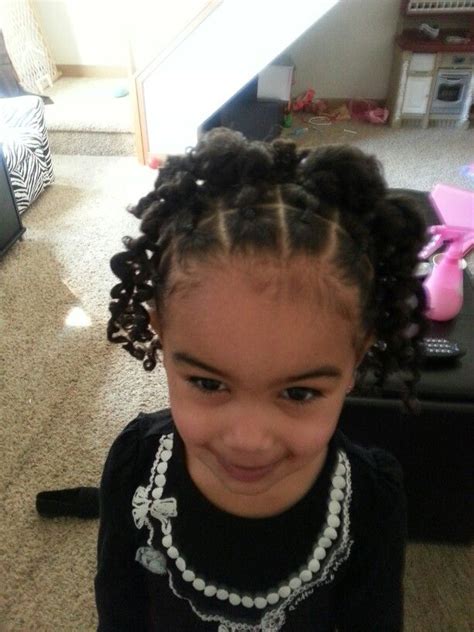 A cuter look than the regular high pony is the two ponies. Biracial hair, hairstyles. Toddler hairstyles, curly hair ...