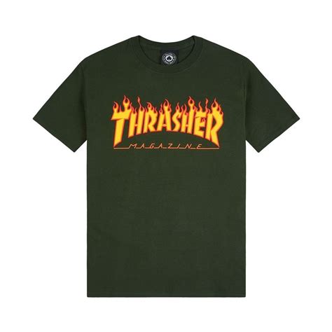 Thrasher Flame Logo Green T Shirt Clothing Street T Shirts