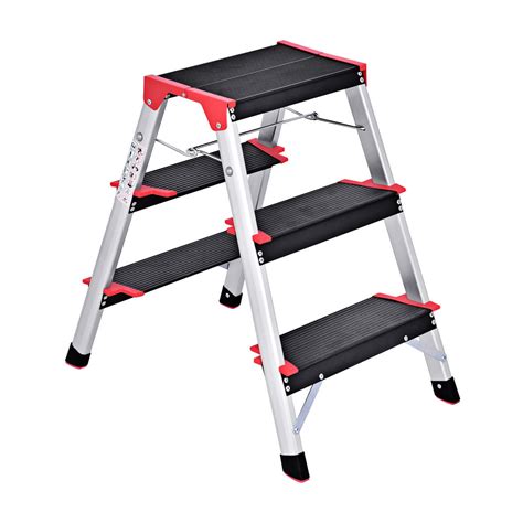 Gymax Folding Aluminum Lightweight Ladder 3 Step Non Slip Platform
