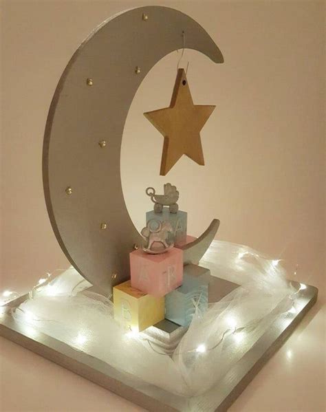 Crescent Moon And Star Baby Shower Centerpiece W Led Lights And
