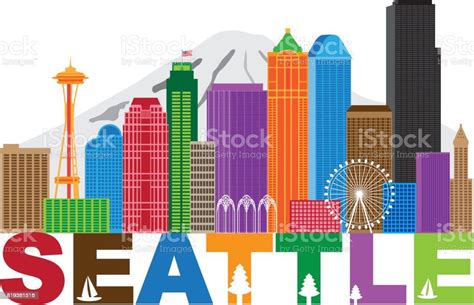Seattle City Skyline Andtext Colors Illustration Stock Illustration