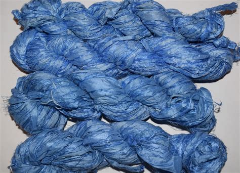 100g Recycled Sari Silk Ribbon Yarn Sky Blue Etsy