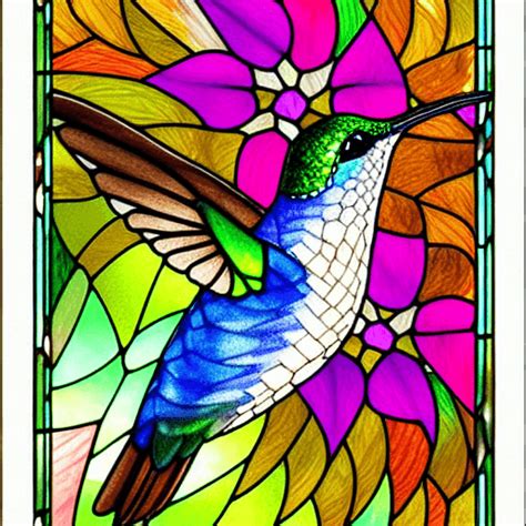 Colorful Hummingbird With Flowers Stained Glass Window · Creative Fabrica