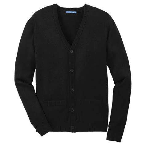 Port Authority Mens Black Value V Neck Cardigan Sweater With Pockets