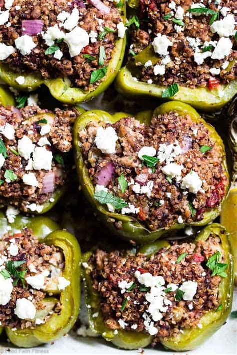 Greek Healthy Turkey Quinoa Stuffed Bell Peppers Food Faith Fitness