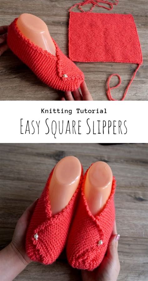 Knit Rectangle Slippers Craft With Yarn Knitted Slippers Pattern