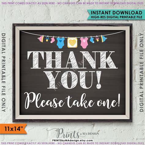 Thank You Sign Thank You Please Take One Baby Shower Favors Neutral