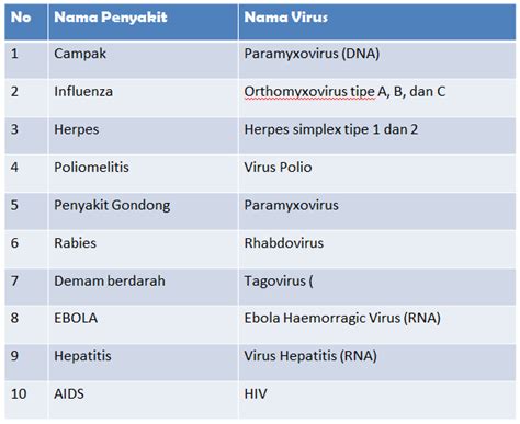 Penyakit Yang Disebabkan Oleh Virus Dan Nama Virusnya Homecare24