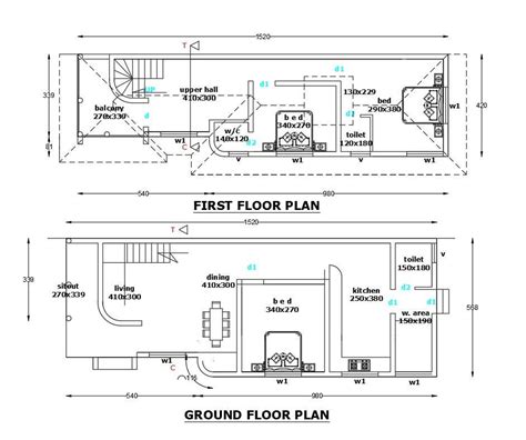 50 Square Meter House Plan Drawing Download Dwg File Cadbull