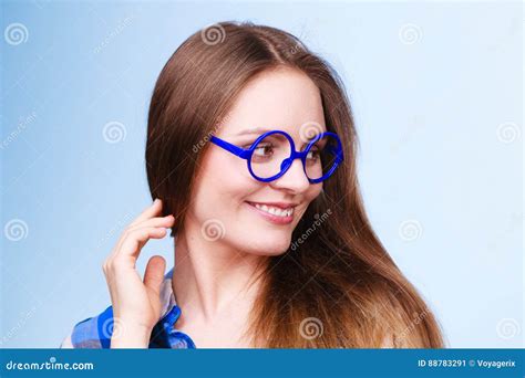 Happy Smiling Nerdy Woman In Weird Glasses Stock Image Image Of Woman Smile 88783291