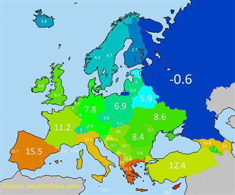 European Average Annual Temperature Vivid Maps