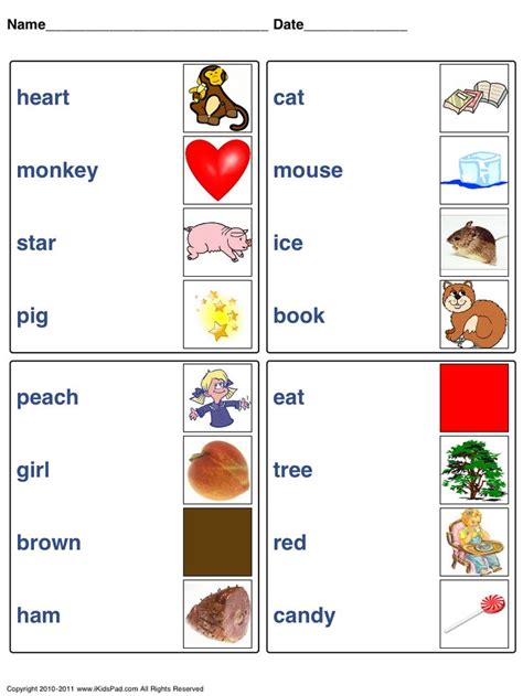 Free Printable Kids Word Matching Games Fun Worksheets For Kids