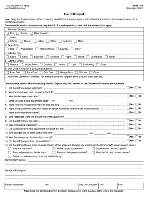 Fire Drill Form Print Fill Online Printable Fillable