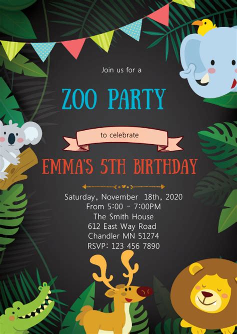 Zoo birthday party invitation Template | PosterMyWall