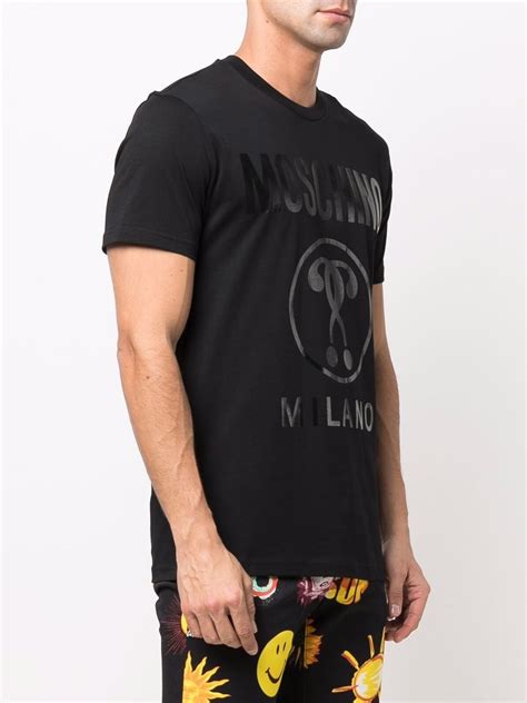 Moschino Black Double Question Mark Print T Shirt In Military Green