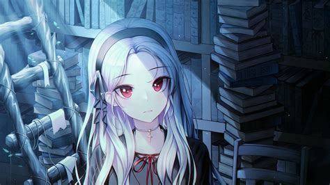 Light Red Eyes White Hair Anime Girl With Ash Color Dress Hd Anime Girl