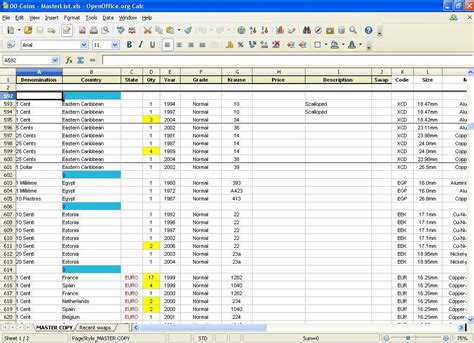 Coins Spreadsheet Numista