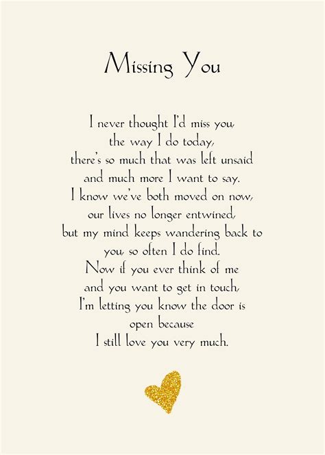 I Miss You Card Beautiful Miss You Love Poem Gold Heart Etsy