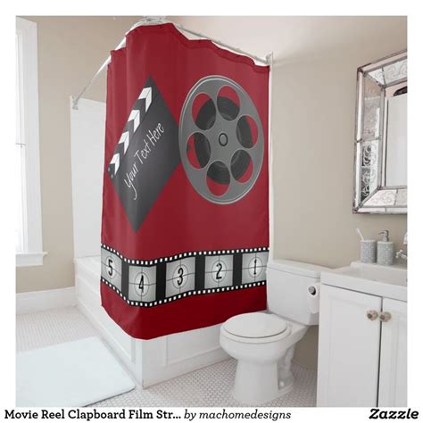movie reel clapboard film strip shower curtain zazzle movie room decor movie reels gray